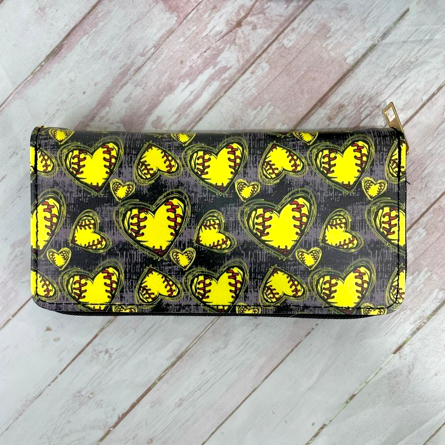 Heart Sports Zipper Wallet - Softball, Baseball, or Half Softball Half Baseball