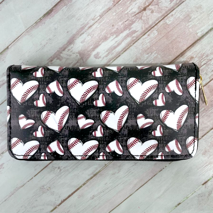 Heart Sports Zipper Wallet - Softball, Baseball, or Half Softball Half Baseball