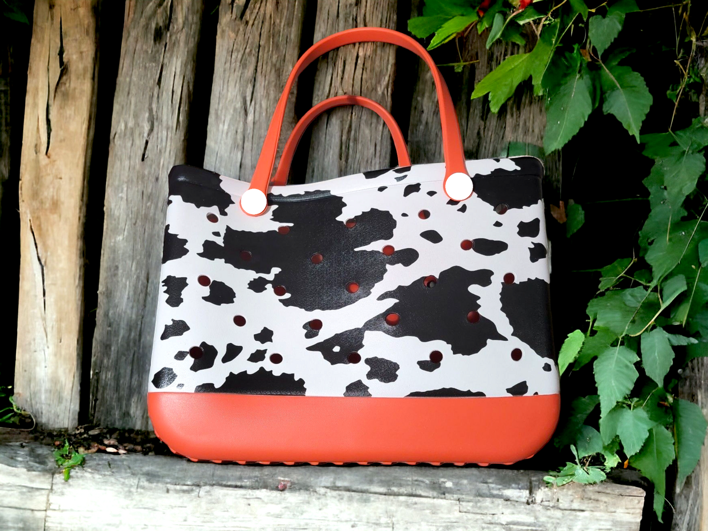 XL Cow Print Rubber Tote Bag