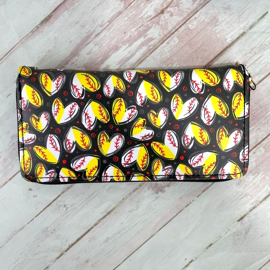 Heart Sports Zipper Wallet - Softball, Baseball, or Half Softball Half Baseball