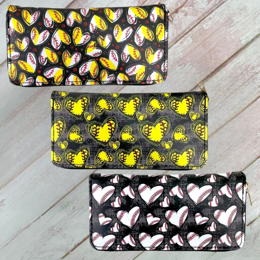 Heart Sports Zipper Wallet - Softball, Baseball, or Half Softball Half Baseball