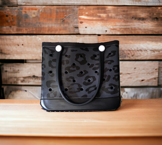 Medium Black Leopard Rubber Tote Bag